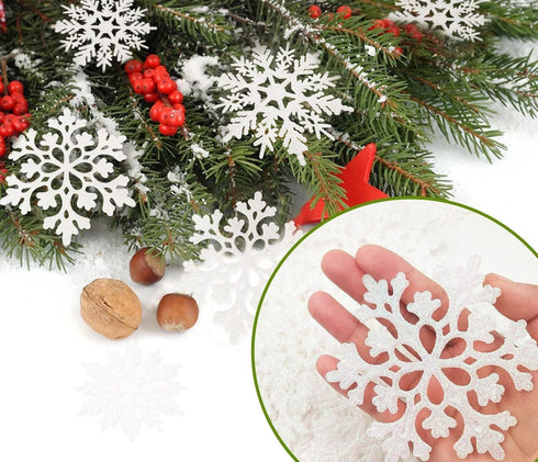 36pcs Snowflakes Christmas Tree Decorations - Plastic Glitter White Snow Flakes Ornaments for Indoor Winter Decor