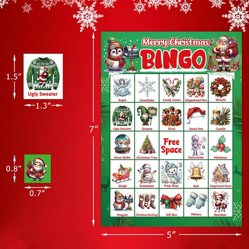 24 ceiba tree Christmas Bingo Game Cards for Adults Kids Family Large Group Players Winter Holiday Bingo Party Favors