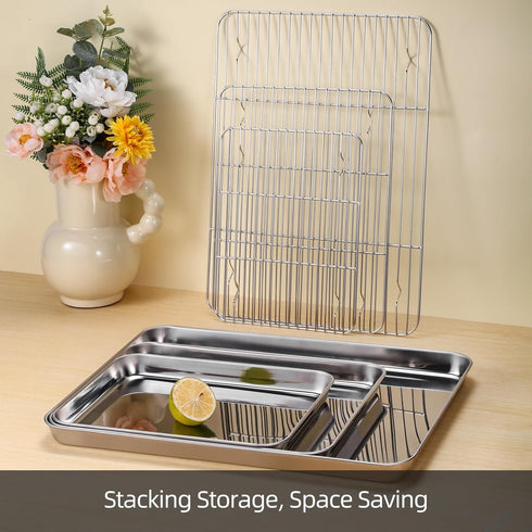 Baking Sheet with Cooling Rack Set, 3 Premium Stainless Steel Cookie Sheets and Wire Racks, Non-Toxic
