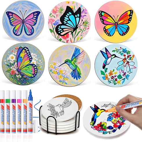 DoYoMo Paint Your Own Butterfly Coaster with Markers,Craft Kits for Adul 6 Absorbent