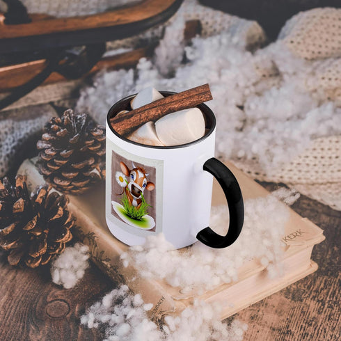 3dRose Jersey Cow In Grass Two Tone Mug, 11 oz - Black/White