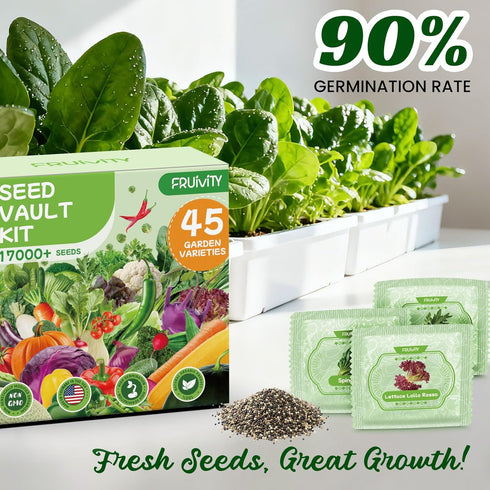 45 Pack 17,000+ Vegetable Seeds Variety - Non-GMO Heirloom for Planting Indoor & Outdoor Garden - Seed Vault Kit