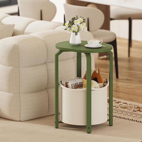 TB01BOG093 TUTOTAK Small Side Table, Oval End Table, Night Stand, Bedside Table, Sofa Table with Storage Basket, Living