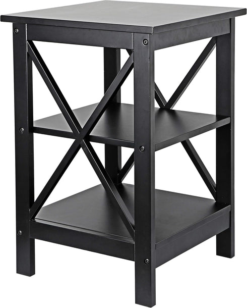 Nouva 3 16 16 Inch Square Side Table with Storage Tier Small End Table x Wooden X-Design Table Nightstand for Living