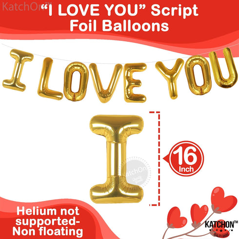 KatchOn I Love You Balloons Set, 18 Inch, Pack of 18, Foil Red Heart Balloons for Valentine's Day Decorations