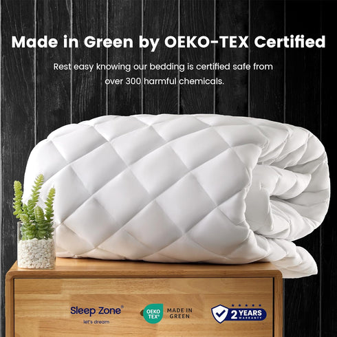 SLEEP ZONE Breathable Twin Mattress Pad - Machine Washable Quilted Fitted Cover, Deep Pocket up to 21" (White)