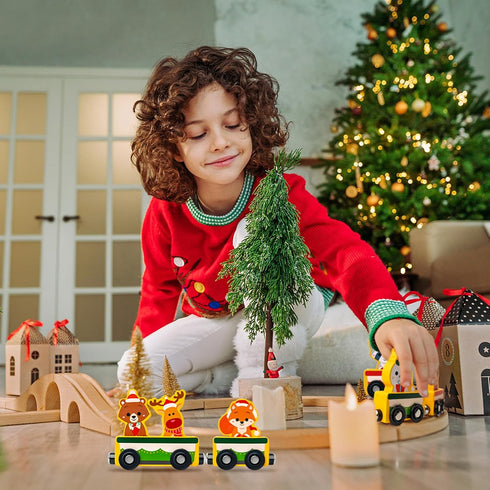 2025 Commodum Set, 24 Countdown Christmas Advent Calendar Gifts for Kids, Magnetic Wooden Animals Train Days Advent