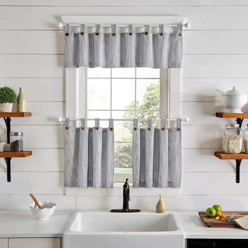 Elrene Home Fashions Tucker Ticking Stripe Window Valance for Kitchen or Bathroom, 60" x 15", Black