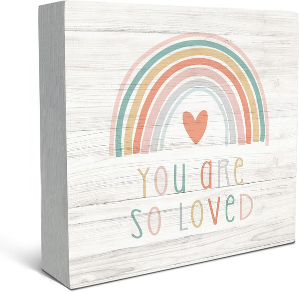 SRADMO You Are So Loved Rainbow Heart Wood Box Sign Desk Decor,