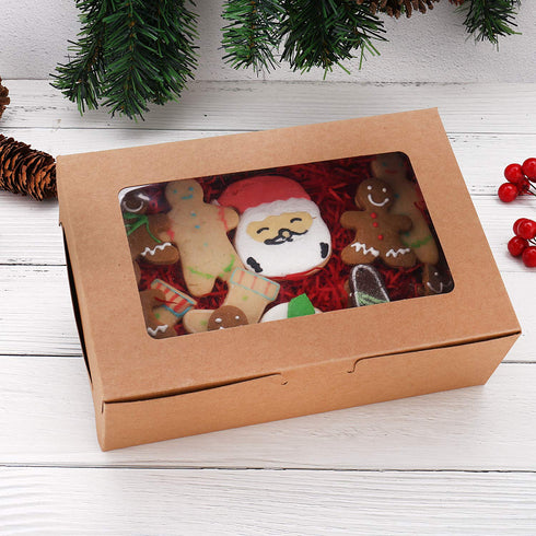 30-Set Cupcake Boxes with Inserts and Window, Brown Food Grade Kraft Holder for 6 Cupcakes, 9.4'' x 6.3'' x 3'', for