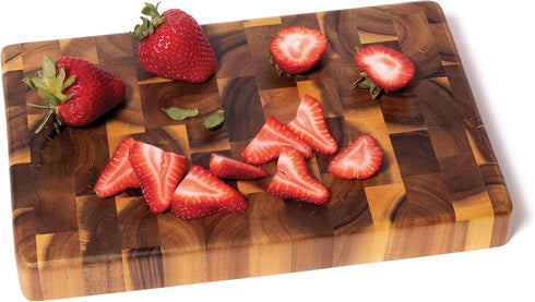 Lipper International 1280 Acacia End Grain Kitchen Chopping Block for Cutting or Serving, 12" x 8" x 1 1/4"
