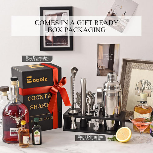 Set 17-Piece Set Bartender Kit Cocktail Shaker with Stand Bar Tool Bar for Drink Mixing Home Bartending Kit Bar Cart