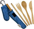 Premium Reusable Bamboo Utensil Travel Set, Eco-Conscious Blue Topo Includes Fork, Knife, Spoon, Chopsticks