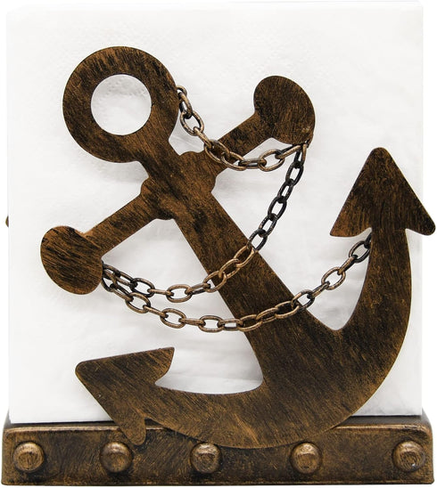 OwlGift Vintage Metal Nautical Anchor & Chain Napkin Holder, Freestanding Tabletop Napkin Storage, Navy Themed Paper