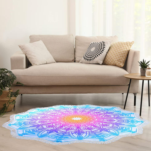 Tablecloth,59'',Aqua Large Microfiber Boho Mandala Beach Towel Round Bohemian Beach Blanket Hippie Indian Throw Blanket