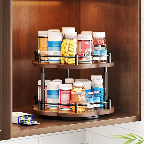 2 Countertop 10 Inch Spice Rack Lazy Susan Organizer for Cabinet, Rotating Spice Organization Tier Adjustable Lazy