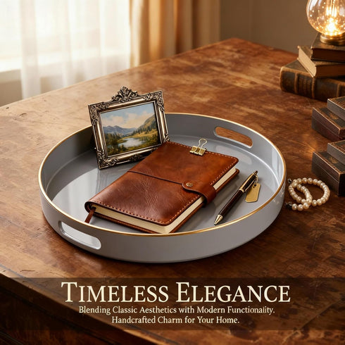 13 Zosenley Decorative Tray, Round Plastic Tray with Handles, Modern Vanity Tray and Serving Tray for Ottoman, Coffee