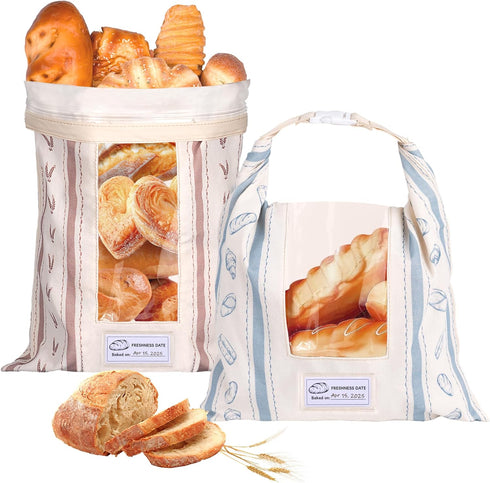 Reusable Bread Bags, Cotton & TPU Lining Bread Bags with Transparent Window,