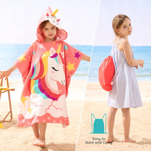 3-10 Backpack 30"x30" Joiedomi Kids Beach Towels with Hood for Years Boys Girls Unicorn Hooded Toddler Bath Towel