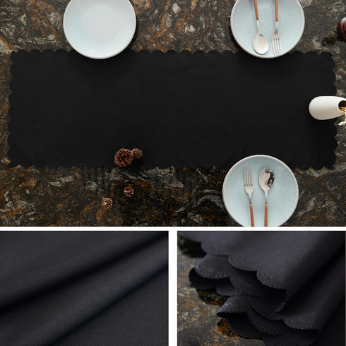 36 Inches 13x36 Inchs Small Solid Black Farmhouse Scalloped Table Runner Washable Polyester Cute Everyday Decorative