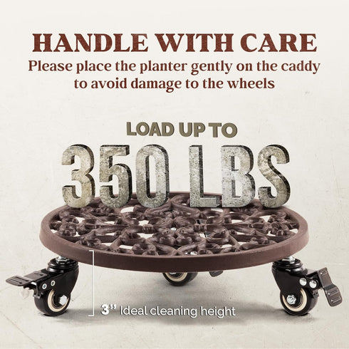 350 lbs 12 Inch Idzo Capacity Plant Caddy with Wheels Heavy Duty Cast Iron Plant Stand with Lockable Wheels Classis