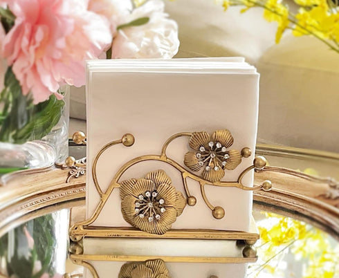 Gold Orchid Blooms Napkin Holder| Exquisite Orchid Flowers & Faux Crystals Design|