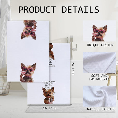 Cabana Bro 16x24 Inch Set 2 Funny Yorkshire Terrier Kitchen Towels, Yorkie Gifts for Women Dog Lovers, Yorkshire