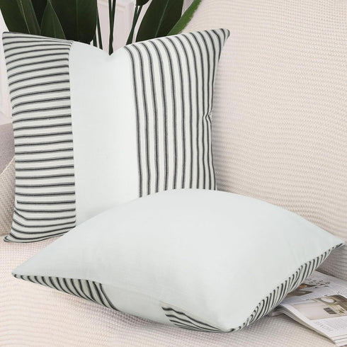 18x18, Set 2, Farmhouse Pillow Covers Boho Modern Accent Square Throw Pillow Covers of Black and White Striped