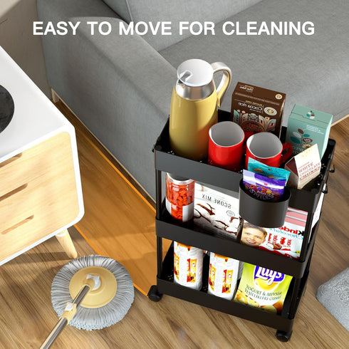 Pipishell Slim Storage Cart with Wheels, Rolling Bathroom Organizer for Narrow Spaces, Black PIUC04