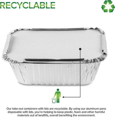 Stock Your Home 1 Lb Aluminum Disposable Cookware with Lids (25 Pack) - Foil Pans & Cardboard Lids for Takeout