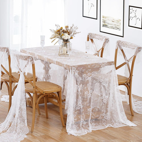 B-COOL White Lace Tablecloth 60 x 120 Inches Rectangle Vintage Embroidered for Wedding
