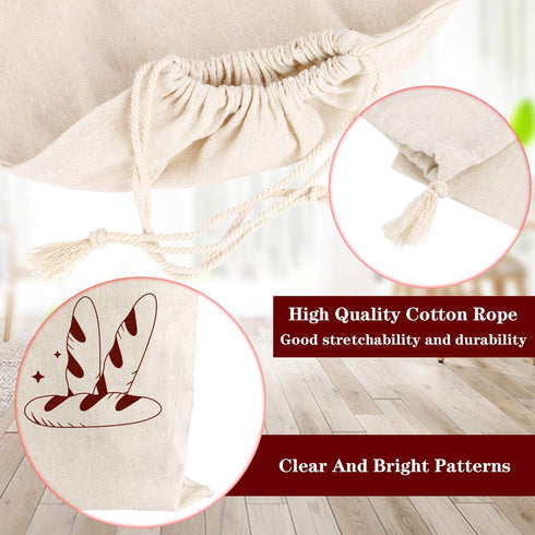4 Packs Augshy Linen Bread Bags for Homemade Bread, Unbleached, Reusable Bread Storage Bakery & Baguette