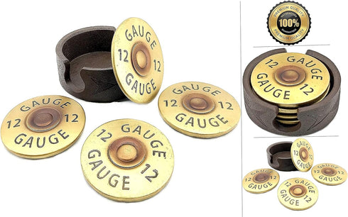Bellaa Shotgun Shell Coasters 12 Gauge Set of 4 + Holder, Heavy Duty Rustic Decor for Dining