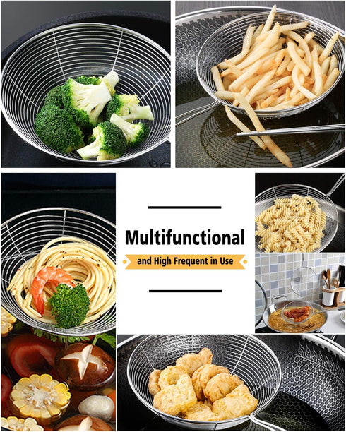 Enhanced Version Stainless Steel Spider Strainer Skimmer Ladle, Set of 3 Sizes for Cooking and Frying