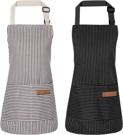 Stripes Kids Cooking Apron, Adjustable Kids Apron with 2 Pockets for Boys and Girls