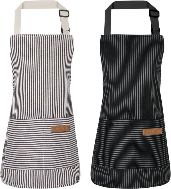 Stripes Kids Cooking Apron, Adjustable Kids Apron with 2 Pockets for Boys and Girls