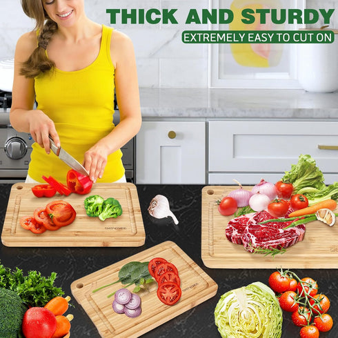 Small Bamboo Cutting Boards - Mini Cutting Board with Built-in Handle for Camping, Juice Groove for Fruits