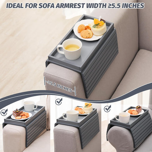 GEHE Bamboo Sofa Arm Tray, Foldable Couch Arm Tray Side Table, Anti-Falling Armrest Tables Cup Holder for Snacks
