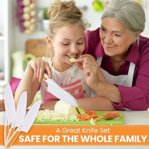 Zulay 3-Piece Kids Knife Set - Toddler Knives for Real Cooking & Baking - Safe Montessori Knife with Serrated Edges