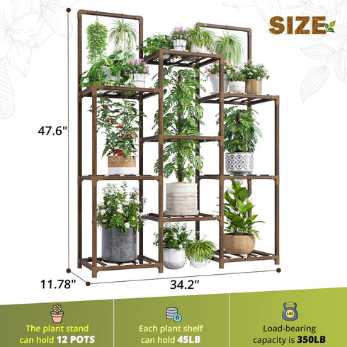 10-12 34.2 Wx47.6 Hx11.78 EnHomee Plant Stand Indoor Tall Plant Stand Outdoor Large Wood Plants Shelf with Pots