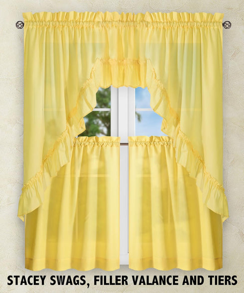 Ellis Curtain Stacey Sheer Tailored Tier Pair Curtains, Yellow, 56" x 30"