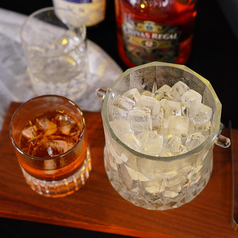 Glass Ice Bucket with Handle and Ice Tong - Clear Crystal Ice Buckets for Cocktail Bar, Wine Home Bar Accessories