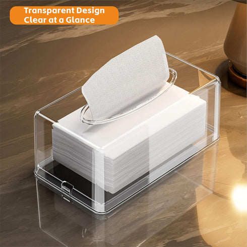 Cq Acrylic Tissue Box Holder - Clear Rectangle Cover for Kleenex Tissue Cube Box, 10.2x5.5 Inch, Home, Office