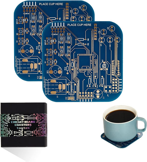 PCB-Design Blue Circuit Board Coasters for Coffee Table, Bar, Office - Immersion