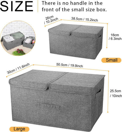 2 Pack Storage Boxes with Lids and Handles | Collapsible Linen Storage Bins Organizer Containers for Home Bedroom Office