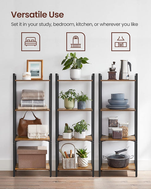 VASAGLE 4-Tier Tall Bookshelf, Industrial Style Bookcase with Steel Frame for Living Room, Home Office, Rustic Brown
