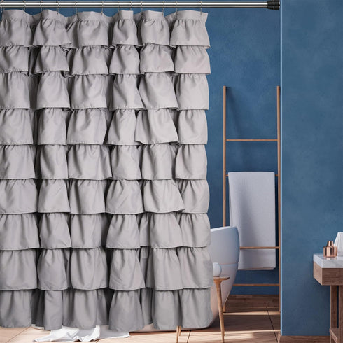 72x72 Inch Handmade Ruffle Shower Curtain Shabby Chic Shower Curtain for Bathroom Soft Cloth Microfiber Bath Curtain