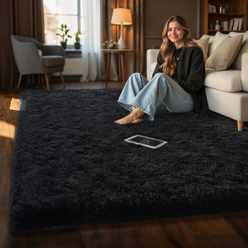 6x9 HOMORE Rugs for Living Room Black Fluffy Area Rug Modern Shag Rugs for Bedroom, Super Soft and Comfy Carpet, Cute