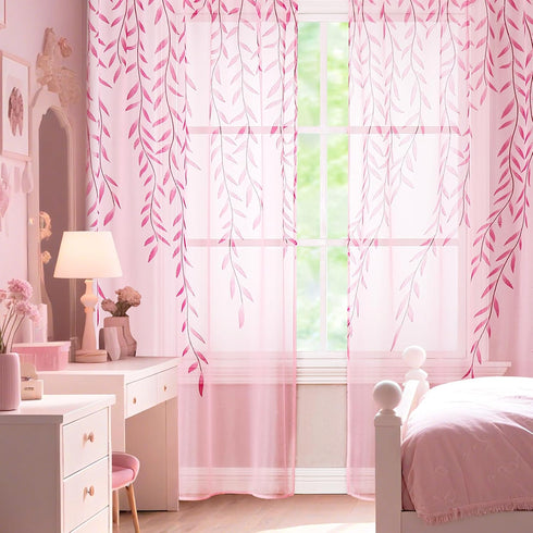 BROSHAN Pink Sheer Curtains Set, 2 Panels 78 inches Long, Pretty Printed Drapes for Girls Bedroom & Nursery
