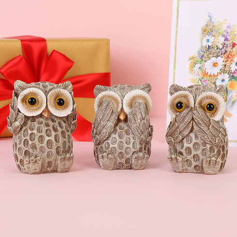 Set 3 of Owl Statues Home Dcor, Cute Owl Figurines for Shelf, Living Room Bedroom Office Desktop, Bookshelf, Animal